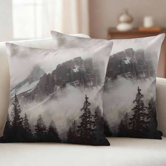 National Parks Outdoor Waterproof Throw Pillow Covers 16x16 Set of 2, Canadian Smokey Mountain Cliff Idyllic Decorative Pillowcases Cushion Pillowcase for Couch Sofa Patio Outside Pillow Protector