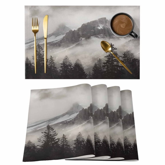 National Parks Placemats Set of 2, Cotton Linen Fabric Place Mats, Canadian Smokey Mountain Cliff Idyllic Washable Decorative Table Mats Protector for Home Kitchen Dining Wedding Party Coffee Tables