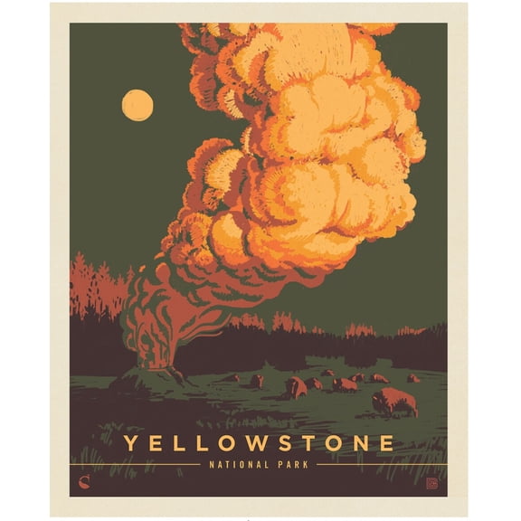 National Parks Poster Panel Yellowstone Cotton Fabric