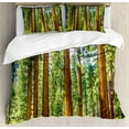 thumbnail image 1 of National Parks Queen Size Duvet Cover Set, Up View of Tree Branches in Scenic Springtime Conifers Sequoia Art Prints, Decorative 3 Piece Bedding Set with 2 Pillow Shams, Green Brown, by Ambesonne, 1 of 3