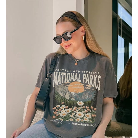 National Parks Shirt Vintage Nature Lover Granola Girl Wildlife Scenic Outdoor Graphic Design Comfort Colors Unisex Cotton T-Shirt, Size S-3XL