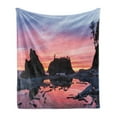 thumbnail image 1 of National Parks Soft Flannel Fleece Blanket, Sunrise in Slow Moving Stream Pinky Soft Colored Misty Skyline Mystic Beach, Cozy Plush for Indoor and Outdoor Use, 70" x 90", Multicolor, by Ambesonne, 1 of 5