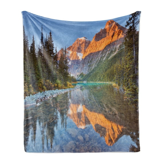 National Parks Soft Flannel Fleece Throw Blanket, Canadian Rocky Mountain Range on Edith Cavell Lake Pastoral Image Print, Cozy Plush for Indoor and Outdoor Use, 50" x 60", Multicolor, by Ambesonne