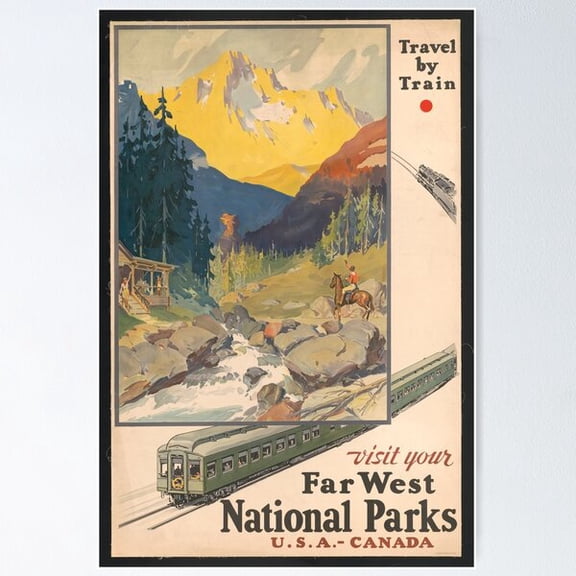National Parks Travel Poster Vintage Train Travel Poster, Poster Only