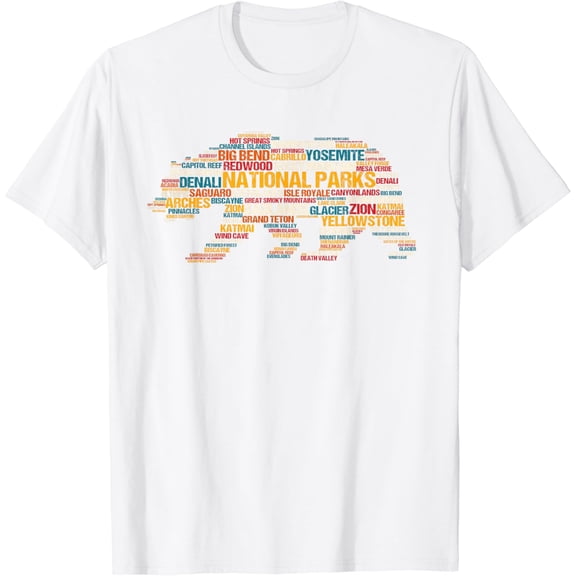National Parks USA List Word Cloud Bear Camping & Hiking T-Shirt