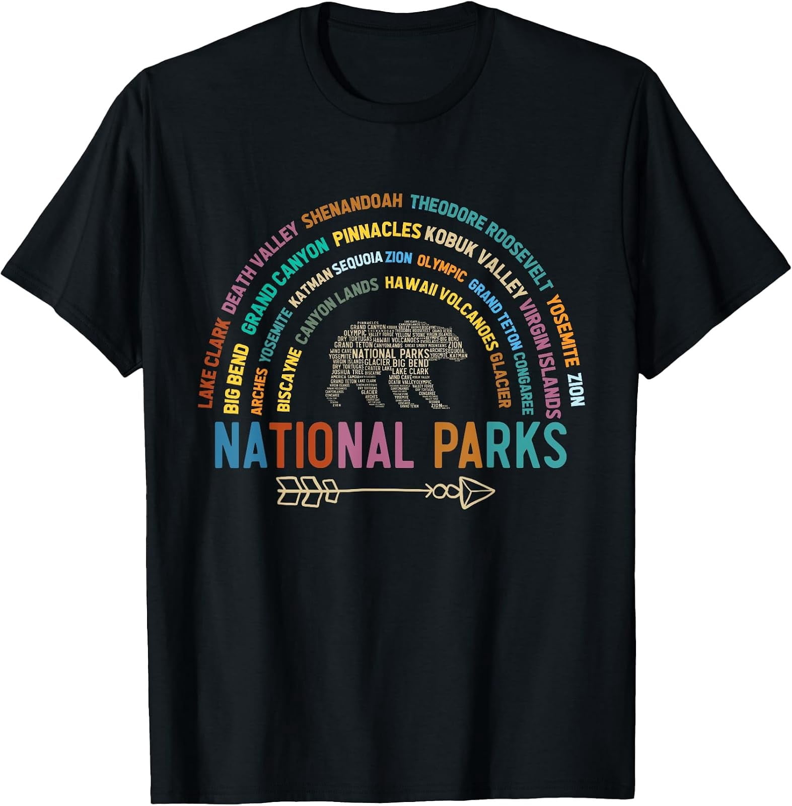 National Parks USA List Word Cloud Bear Camping & Hiking T-Shirt ...