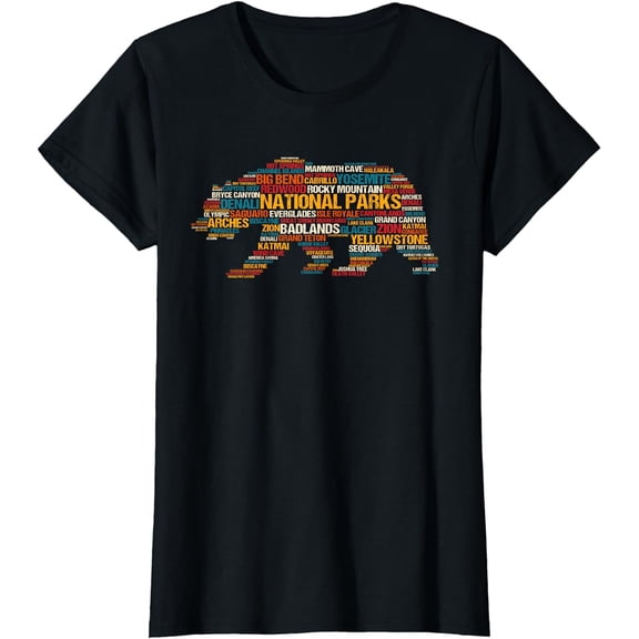 National Parks USA List Word Cloud Bear Camping & Hiking T-Shirt