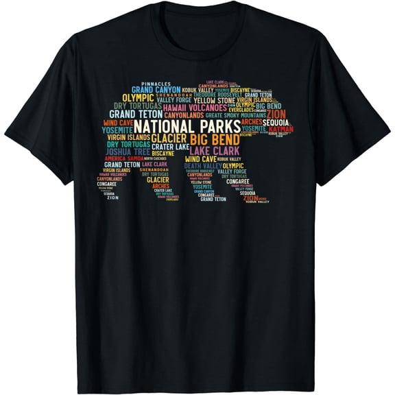 National Parks USA List Word Cloud Bear Camping & Hiking T-Shirt
