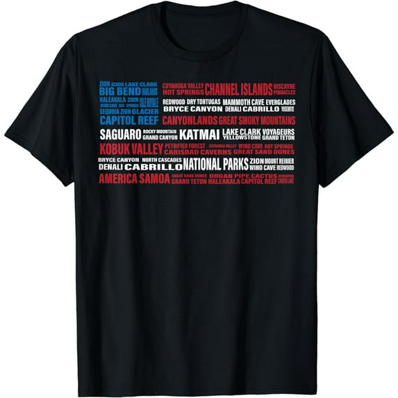 National Parks USA List Word US Map Camping & Hiking T-Shirt