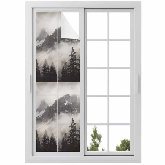 National Parks Window Privacy Film, Canadian Smokey Mountain Cliff Idyllic Static Cling UV Sun Blocking Heat Control Window Tint, Non-Adhesive One Way Windows Privacy Cover 17.7''x78.7''
