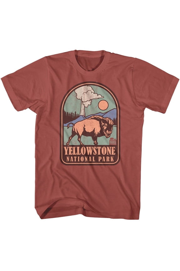 National Parks Yellowstone Badge Terracotta Adult S/S Tshirt M