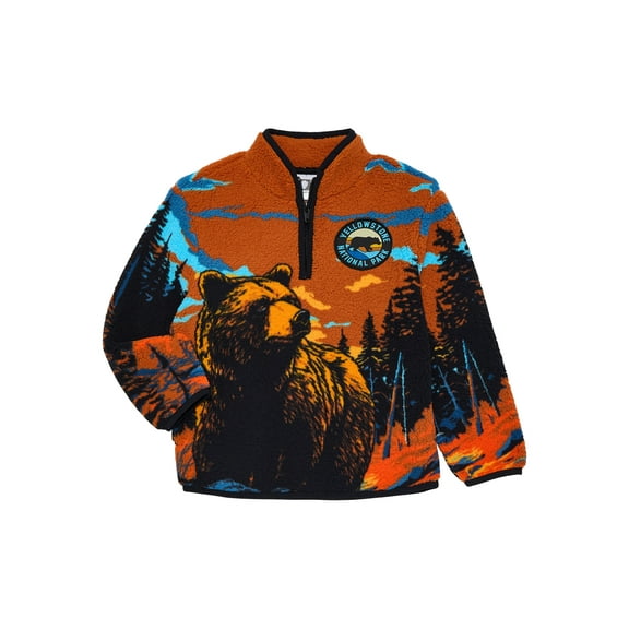 National Parks Yellowstone Boys Plush Quarter Zip Sweatshirt, Sizes 4-18
