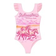National Parks Girls Yellowstone Horse One Piece Swimsuit, Sizes 4-12
