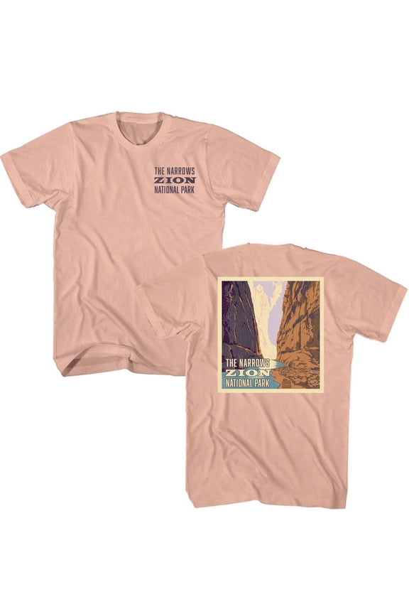 National Parks Zion Narrows Front Back Peach Adult T-Shirt ***F&B*** Xl