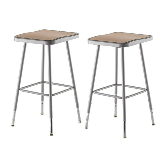 National Public Seating (2 Pack) NPS® 25"-33" Height Adjustable Heavy Duty Square Seat Steel Stool, Grey