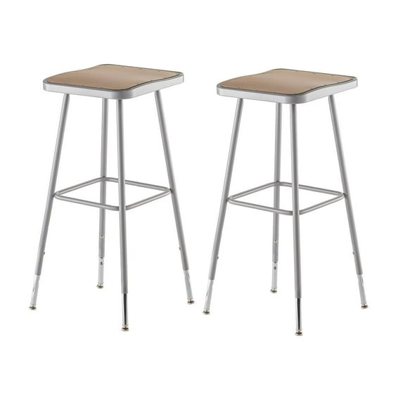 National Public Seating (2 Pack) NPS® 32"-39" Height Adjustable Heavy Duty Square Seat Steel Stool, Grey