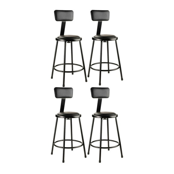 National Public Seating (4 Pack) NPS® 24"Heavy Duty Vinyl Padded Steel Stool With Backrest, Black