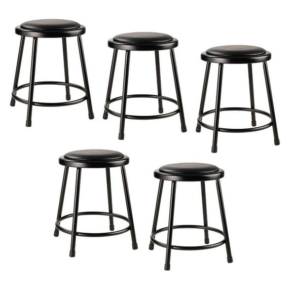 National Public Seating (5 Pack) NPS® 18" Heavy Duty Vinyl Padded Steel Stool, Black