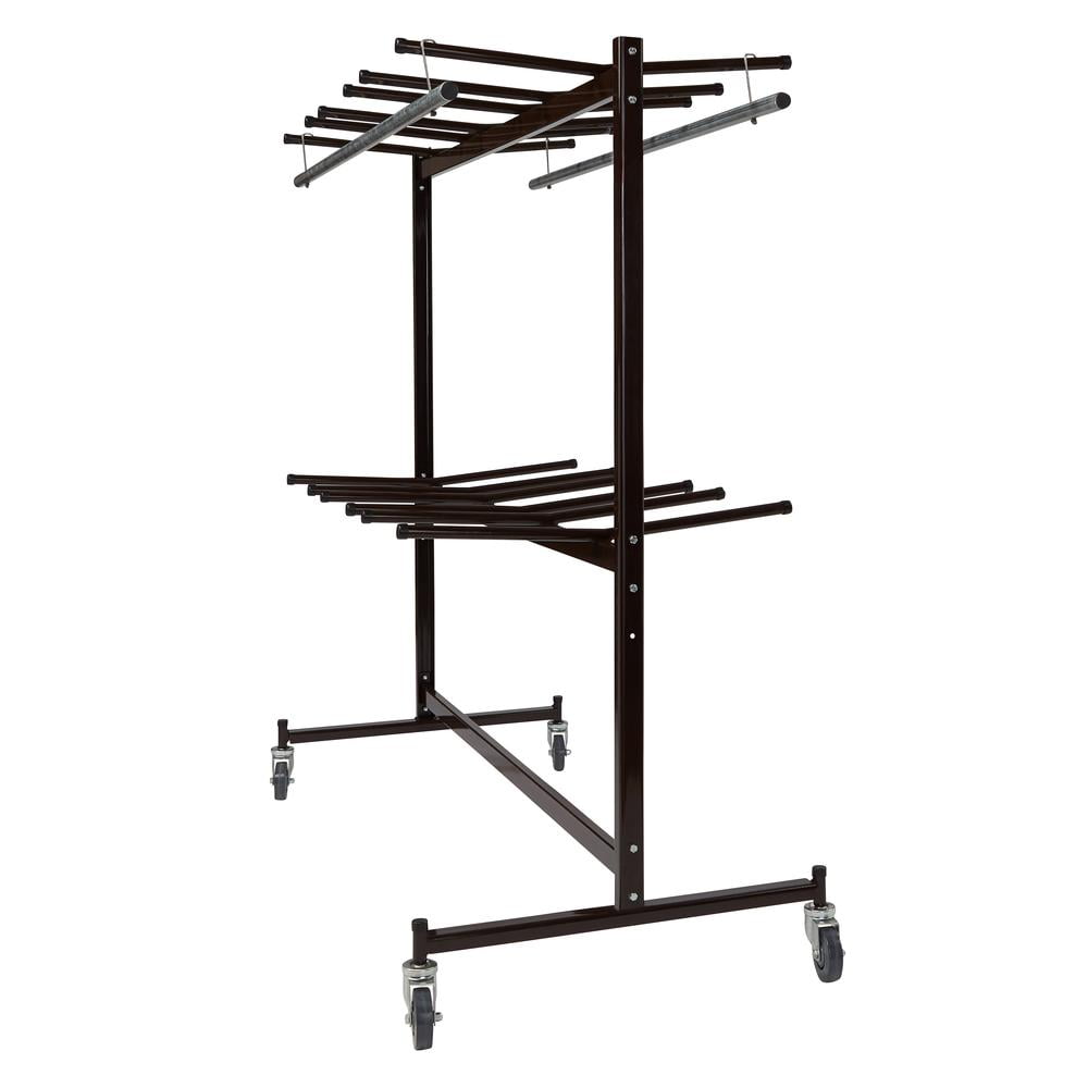 Dual-Tier Brown Steel Chair Dolly and Coat Rack with Swivel Casters