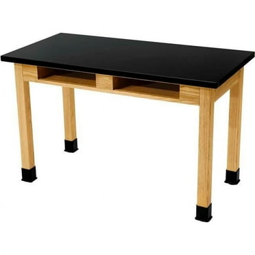 National Public Seating B1109969 Science Lab Table with Compartment & Chemical Resistant Top - Black with Oak Leg - 60 x 30 x 30 in.