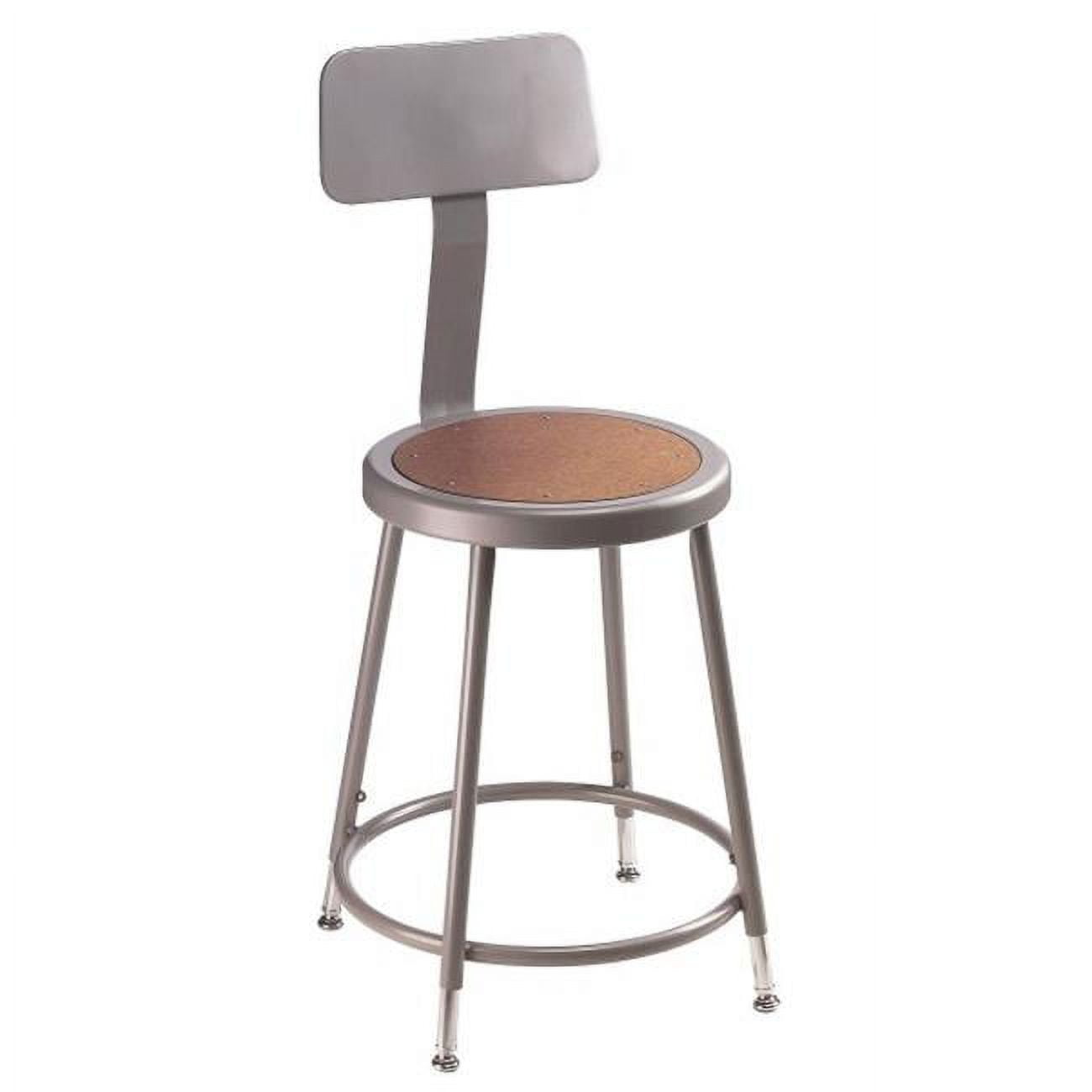 Gray Adjustable Metal Stool with Backrest, 24 Inch