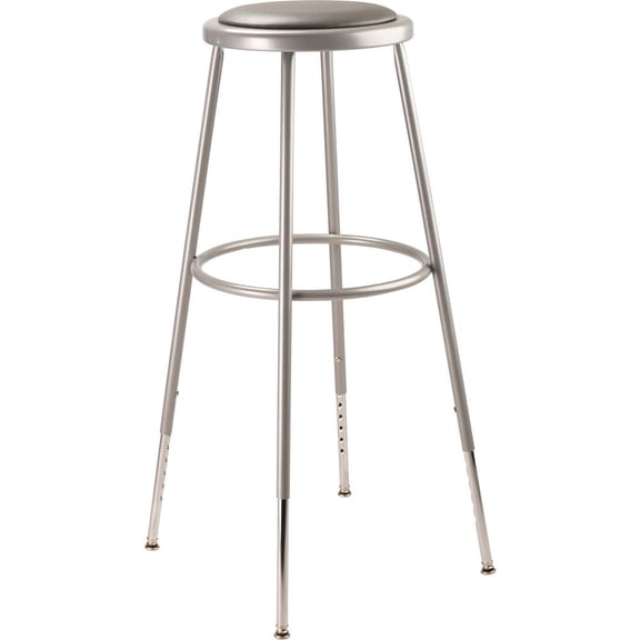 National Public Seating NPS® 32"-39" Height Adjustable Heavy Duty Vinyl Padded Steel Stool, Grey