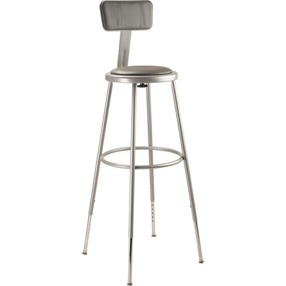 National Public Seating NPS Height Adjustable Vinyl Padded Steel Stool with Backrest, Grey 31-38.5" 31-38.5"