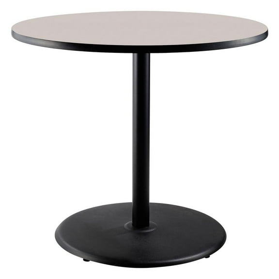 36" Round Cafe Table With Round Base, 36" Height, Particleboard Core T-Mold, Grey Nebula Top, Grey Frame