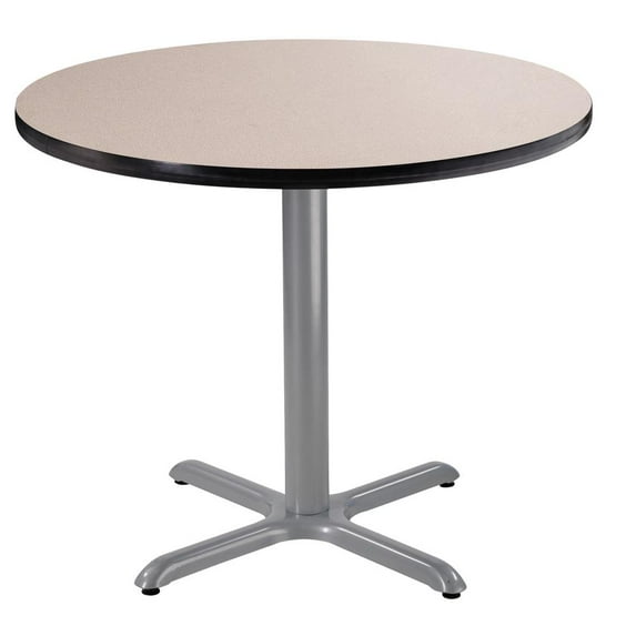 National Public Seating Cafe Table, 36" Round, X Base, 30" Height, Particleboard Core/T-Mold, Grey Nebula Top, Grey Frame