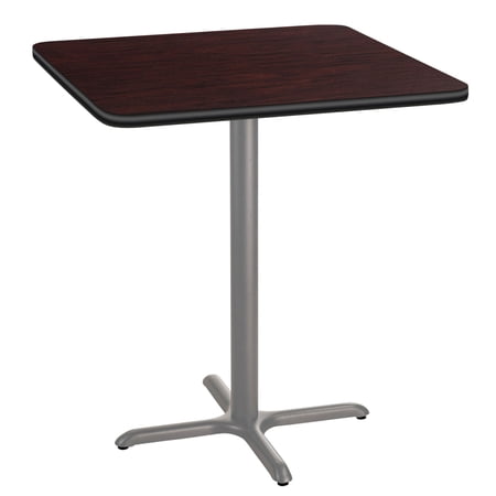 36" Square "X" Base, 42" Height, Particleboard Core T-Mold, Mahogany Top, Grey Frame