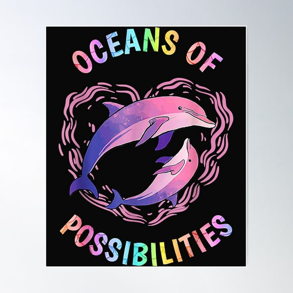 National Reading Day Oceans Of Possibilities Summer Reading 2022 Cute Dophins Poster Wall Art, Modern Wall Decor For Living Room Bedroom, 16x24 UNFRAMED