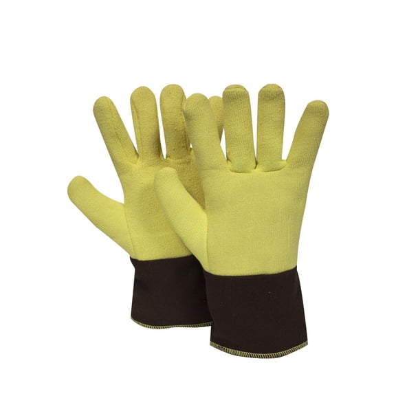 National Safety Apparel G44RTRF01012 Reversed Kevlar Terry Glove with FR Brown Duck Cuff, Regular, Yellow