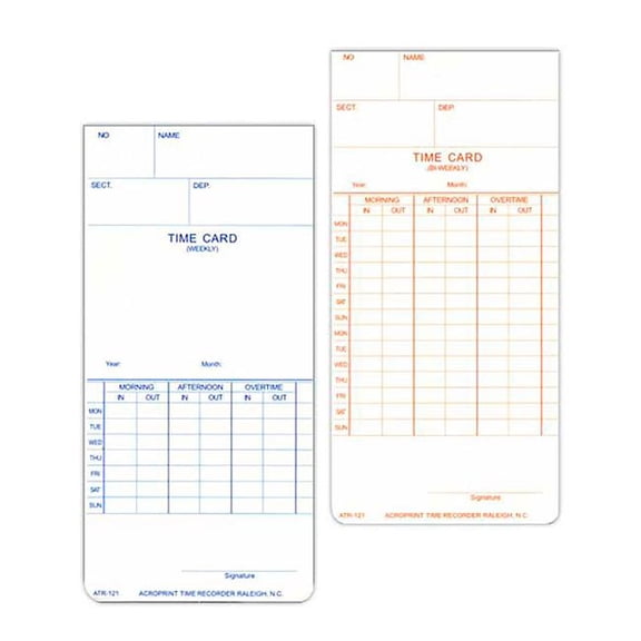 National-Spencer Zee Line 773205 Weekly & Bi-Weekly Time Card for Electronic Time Clock