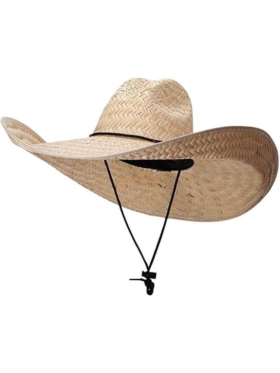 7 Inch Brim Light Straw Hat UV Protection Elastic Sweatband Adjustable Chinstrap