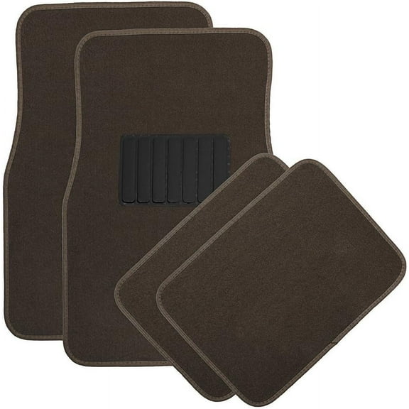 National Standard Products 4pc Full Set Heavy Duty Deluxe Carpet Floor Mats, Universal Fit Mat for Car, SUV, Van & Trucks - Front & Rear, Driver & Passenger Seat (Brown)