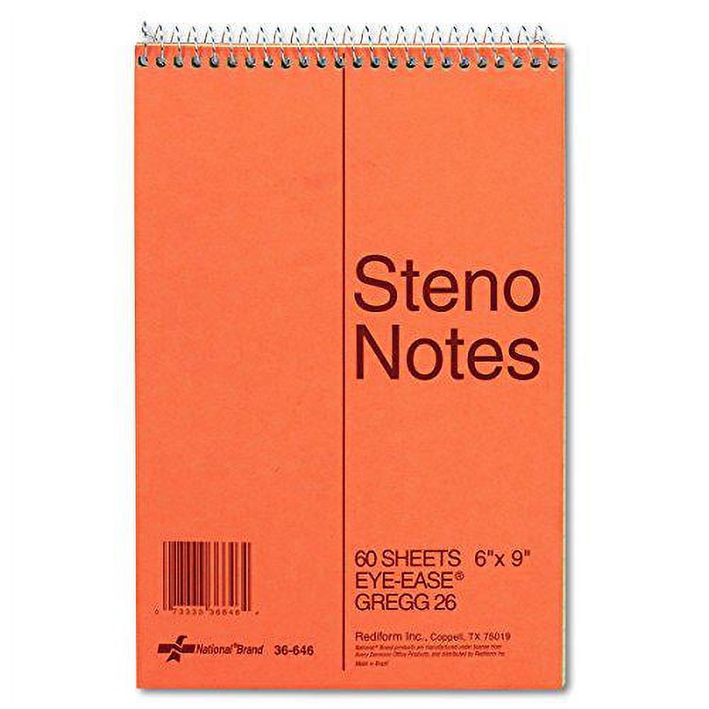 National Steno Notebook with Brown Board Cover, Green EyeEase Paper, Gregg Ruled, 6" x 9", 60