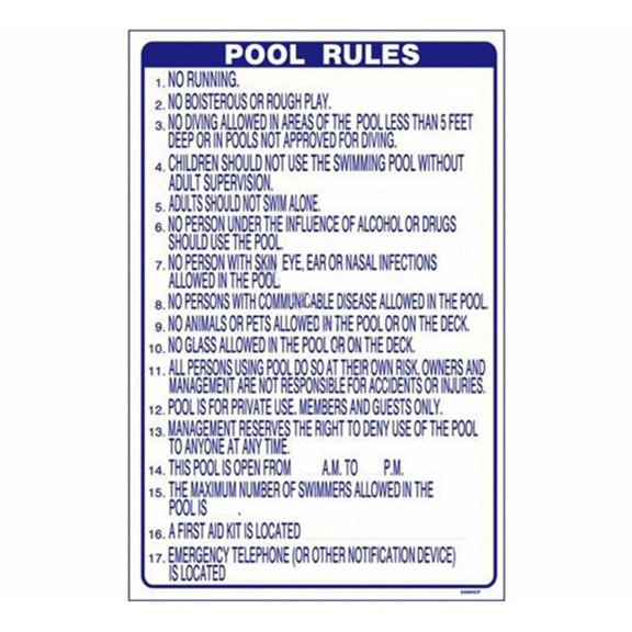 National Stock Sign 2436NCP 24" x 36" Pool Rules Sign, North Carolina