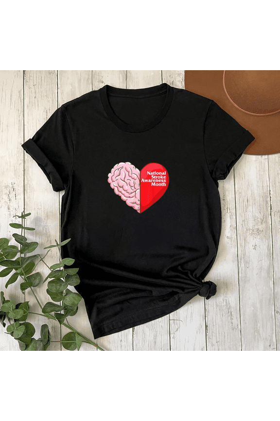National Stroke Awareness Month Red Ribbon Support Graphic Unisex T-Shirt, S-5XL