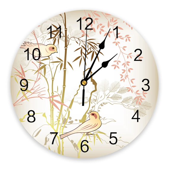 National Style Bamboo Bird Branch Wall Clock Modern Design Living Room Decoration Kitchen Silent Clock Home Decor