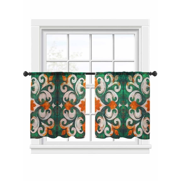 National Style Flowers Sheer Curtains 2 Panels Set Green Abstract Design Display Sheer Window Curtains Light Filtering Rod Pocket Voile Drapes for Bedroom Living Room 52"x45"