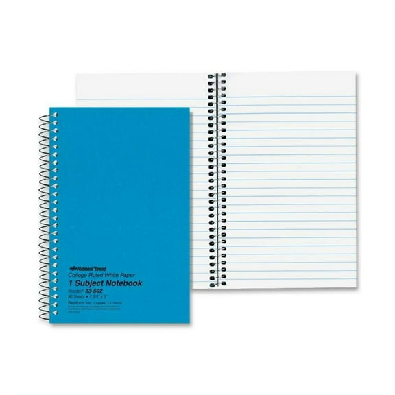 National Subject Wirebound Notebook, College Rule, 7 3/4 x 5, White, 80 Sheets -RED33502