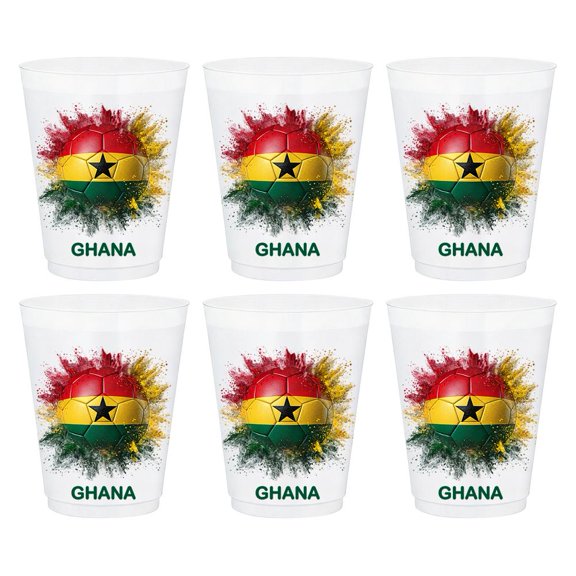 National Team Cups for Soccer Fans, 6-Pack Vibrant Flag Pattern Plastic Drinking Glasses, Frosted Texture & Compact Stackable Size, Ideal for Backyard Party Beverages