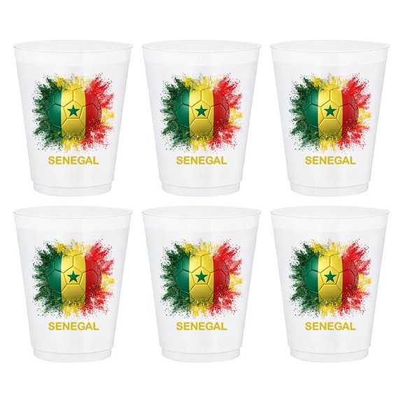 National Team Cups for Soccer Fans, 6-Pack Vibrant Flag Pattern Plastic Drinking Glasses, Frosted Texture & Compact Stackable Size, Ideal for Backyard Party Beverages