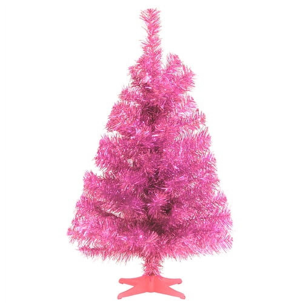 National Tree 2' Pink Tinsel Tree with Plastic Stand