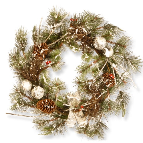 National Tree Company Snow-flocked Evergreen Branch and Red Berries 24-inch Artificial Christmas Wreath with Pinecones