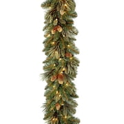 9 x 10 Pre-Lit Carolina Pine with Flocked Cones Artificial Christmas Garland - Clear Dura-Lit Lights