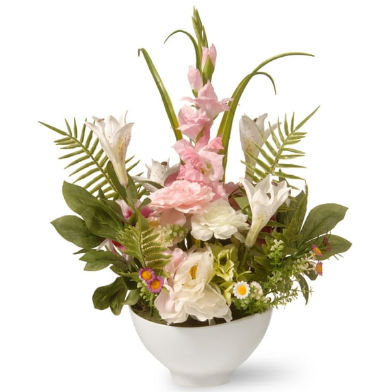 National Tree Artificial Potted Mixture of Daisy, Carnations and Lily Flowers