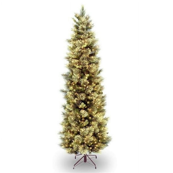 National Tree CAP3-330-65 6.5 ft. Carolina Pine Slim Tree with Flocked Cones & 350 Clear Lights