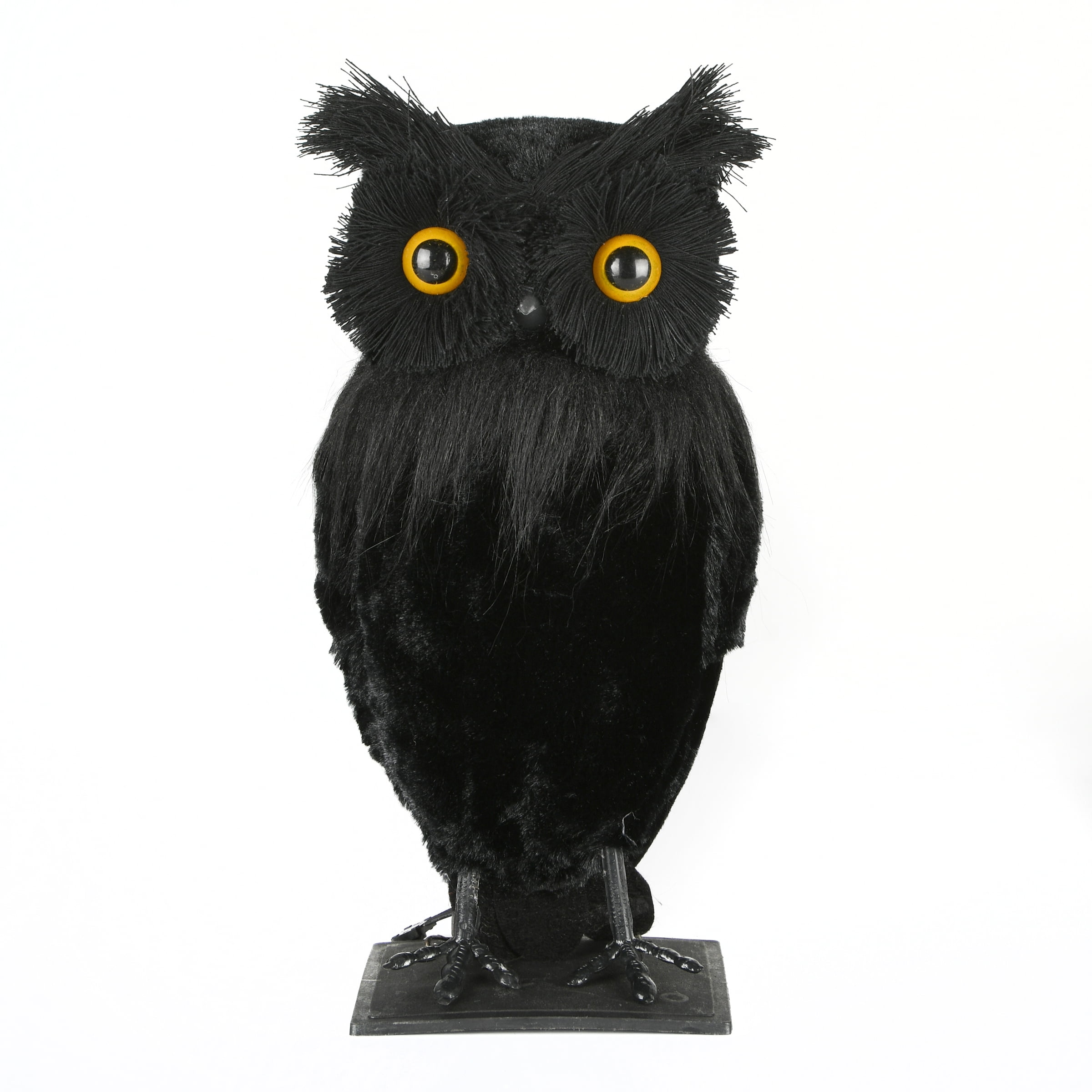 11" Black Plastic Owl Figurine with LED Eyes