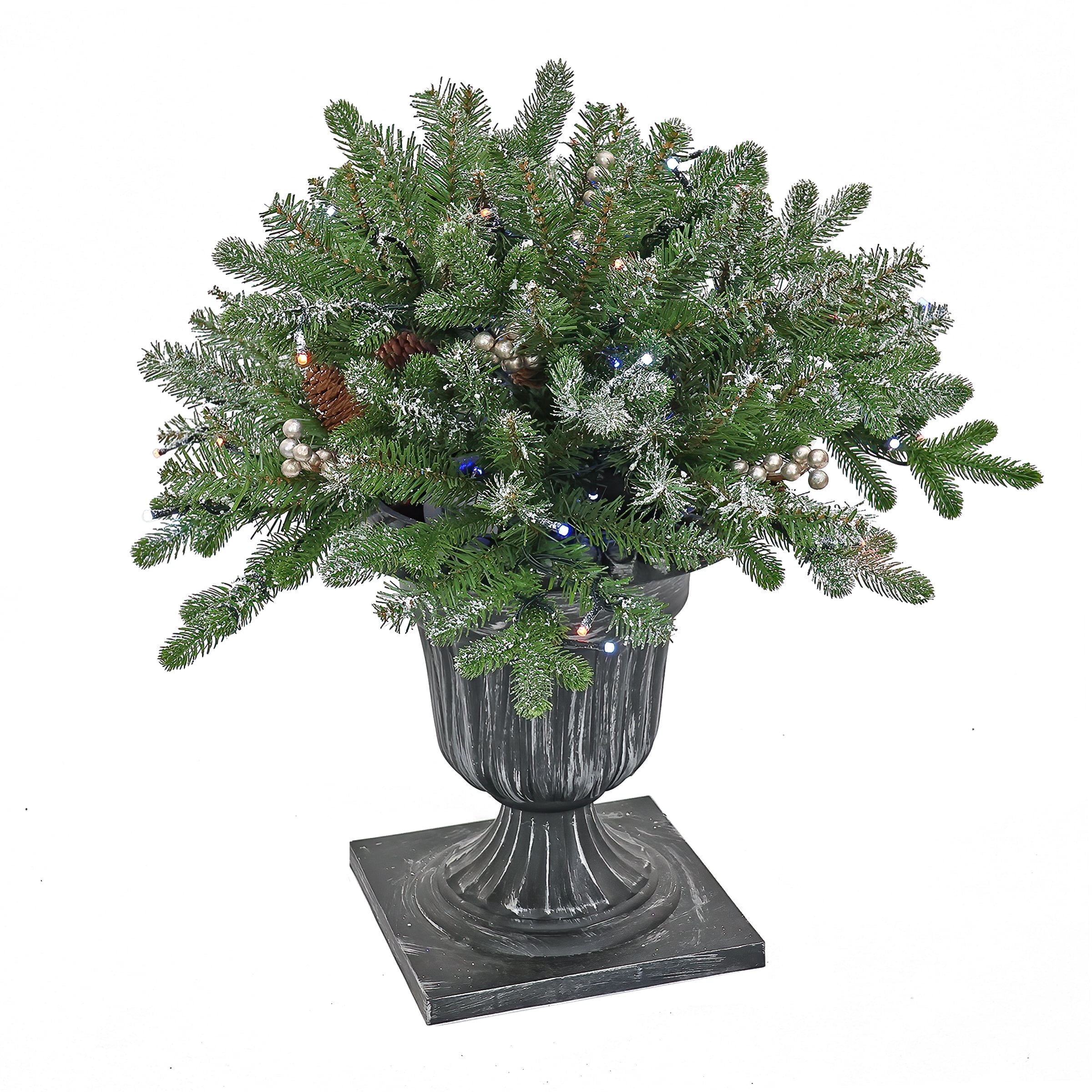 2 ft. Pre-Lit Feel-Real Snowy Morgan Spruce Porch Bush in Silver ...